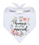 MaySunset My Humans are Getting Married Funny White Wreath Pattern Cotton Triangle Dog Bandana Scarf, Pet Dog Engagement Wedding Announcement Photo Props Accessories for Pet Dog Lovers Gifts…