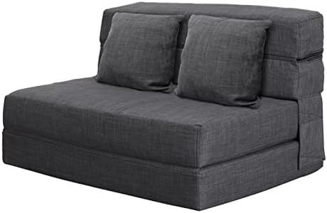 ANONER Canapé Convertible Pliable 150cm de Large, Canapé Lit Pliant en Mousse à Mémoire de Forme & 2 Oreiller, Matelas Pliant Sofa Canapé Lit Convertible pour Chambre Salon, Gris Foncé