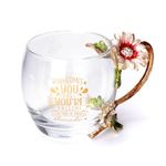 PPEA Gifts Ideas for Mom Women Ladies Mothers Day Handmade Enamel Butterfly Flower Glass Coffee Mugs Tea Cup with Spoon Set Christmas Presents Valentines Day (Sometime-Short)