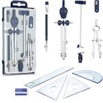 12 Pieces Math Geometry Kit Set, Including Metal Compass Set Scale Ruler Triangle Ruler Protractor and Eraser, Geometry Precision Tool Set Circle Drawing Tools for Architect Engineer Students Supplies