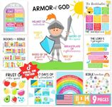 Hadley Designs Sunday School Decorations for Classroom – 9 Bible Posters for Kids, 11x14in Books of the Bible Poster, 10 Commandments, Fruits of the Spirit & More – Colorful Christian Classroom Decor