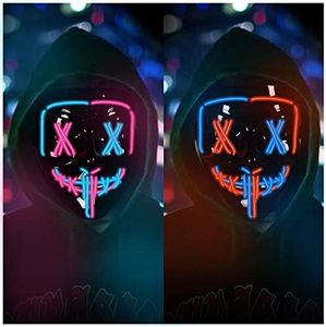Geefia Purge Mask, 2 Pack Light up Mask LED Mask, Scary Masks, Glow Neon Mask Costume Mask with 3 Lighting Modes for Halloween Festival Party