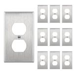 ENERLITES Duplex Receptacle Metal Wall Plate, Stainless Steel Switch Outlet Cover, Size 1-Gang 4.50" x 2.76", 7721-10PCS, 430, UL Listed, Silver (10 Pack), 10 Count