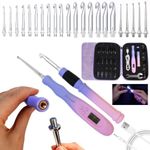 Yarniss 22 in 1 Lighted Counting Crochet Hook Set with Spiral Handle 2.0~14.0mm,Rechargeable Light Up Crochet Hook with Stitch Counter & Case,Gradiant Purple