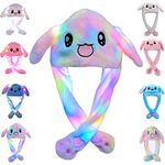 Funny Plush Bunny Hat Ear Moving Jumping Rabbit Flap Cap Unisex for Party Christmas Birthday Gift (Colorful Rabbit with LED)