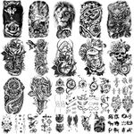 Yazhiji 36 Sheets Temporary Tattoos Stickers, 12 Sheets Fake Body Arm Chest Shoulder Tattoos for Men or Women with 24 Sheets Tiny Black Temporary Tattoos.