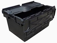 Plastor 2 x Large Plastic 80 Litre Heavy Duty Storage Boxes (71 x 46 x 36.8cm) Black LC3 Crates with Attached Hinged Lids