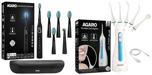 AGARO Ultra Plus Portable Dental Flosser for teeth, 5 Nozzles & AGARO COSMIC PLUS Sonic Electric Tooth Brush For Adults With 5 Modes, 5 Brush Heads, 1 Interdental Head, Carry Case, (Black)