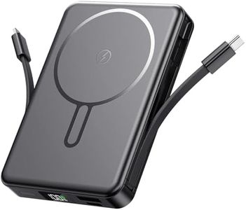 PDBEST 10000mAh Magnetic Power Bank with Built-in Dual Cables, Fast Charging Portable Charger with LED Display, Wireless Mag-Safe Battery Pack Compatible with iPhone 17/16/15/14/13/12 Android Black