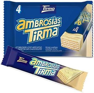 Tirma Ambrosía Cubierta de Chocolate Blanco | Barritas de Barquillos Rellenos de Crema y Bañados en Chocolate Blanco | Chocolatinas Canarias Envasadas Individualmente | 4 uds, 86g