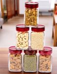 CYNFLEES Kitchen Storage Jars 300ml Glass Food Storage Containers with Airtight Plastic Lid Round Kitchen Dispenser for Spice, Sauce, Pickle, Cereal, Cookie (12, Square)