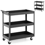 GiantexUK 2/3-Tier Tool Trolley, Metal Frame Utility Service Cart with 4 Wheels and Handle, Heavy Duty Rolling Storage Trolley for Office, Garage, Warehouse and Workshop (3-Tier, Flat Handle, Black)