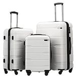 Coolife Luggage Expandable 3 Piece Sets PC+ABS Spinner Suitcase 20 inch 24 inch 28 inch (white, 3 piece set)