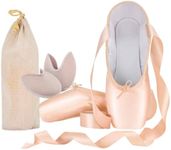 IJONDA Adult Ballet Pointe Shoes for Girls Women with Toe Pads and Mesh Bag, Pink+stp, 7.5