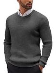 COOFANDY Mens Knitted Jumpers Ribbed Crew Neck Jumper Basic Sweater Winter Pullover Sweatshirt Dark Gray L