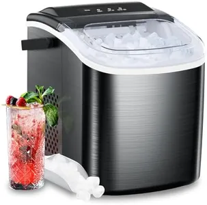 Joy Pebble Stainless Steel Ice Makers Countertop, 26Lbs/24H, 9 Cubes Ready in 6-8 Mins, Self-Cleaning Portable Ice Maker with Handle, for Home/Office/Bar (Black)