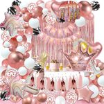 YinQin 118 PCS Rose Gold Happy Birthday Balloons with Pump Pink Gold Birthday Party Balloon Gliter Rose Golden Curtain Bachelor Party Decorations Balloons Happy Birthday Party Supplies for Women Girl