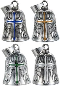 Motorcycle Bell Guardian Angel - Good Luck Charm Gift For Rider Men Kids Friends With Gift Box, Legend Card, Keychain And Hanger & Weather-resistant Gremlin Bell For Bike Car (4 Bells)
