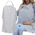 Auranso Breastfeeding Cover Infinity Nursing Cover Scarf with Pockets, Breathable Cotton Mums Breastfeeding Apron Shawl Baby Car Seat Cover Baby Swaddle Blanket Grey