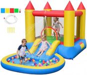 Costzon Inflatable Bounce House with Slide, 2-in-1 Kids Jumping Castle with Water Pool & Ball Pit for Littles Backyard Fun, Wet Dry Water Bounce House Inflatables for Toddler Indoor Outdoor
