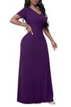 FANDEE Women's 2024 Maxi Dress - Solid Color Bohemian Summer Long Maxi Dress V-Neck 3/4 Sleeve, Purple, XX-Large