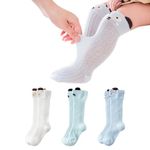 SNOWIE SOFT® 3 Pairs Baby Girls Stocking Polyester Cotton Mesh Baby Socks Knee High Breathable Summer Stockings for Girls Cartoon Baby Stockings Gift for Baby Girls 1-3 Years Old