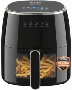 INALSA Air Fryer for Home|5.5 liter Capacity|Visible Window & Internal Light|1600 W with Smart AirCrisp Technology|6-In-1 Appliance With 8 Preset Menu & Digital Display (Tasty fry DW5.5) Black