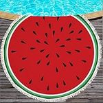 kewing Oversized Round Beach Towel Fashion 3D Watermelon Printed Beach Blanket With Tassel Cotton Yoga Mat Multi-Purpose Towel for Women Men Kids