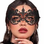 Tgirls Lace Mask for Women Rhinestone Sexy Masquerade Masks Costume Party Lace Face Mask Halloween Eye Mask (Red)