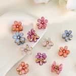 EPARTY -6 Pcs Double Side Crystal Flower Hair Claw Rhinestones Alloy Hair Clamp For Girls Sweet Summer Side Clip Hair Styling Accessories,Multi