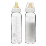 HEVEA Standard Neck Glass Baby Bottles - Medium Flow Anti Colic Baby Bottles 3-24 Months - Eco-Friendly, BPA-Free, Two-Pack (8 Oz)