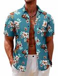 COOFANDY Mens Hawaiian Tropical Shirt Short Sleeve Casual Button Down Floral Summer Beach Shirts with Pocket, Green Guitar, Large