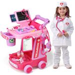 Liberry Doctor Kit for Toddlers Ages 3 4 5, Pretend Kids Doctor Playset with Cart, Costume and Stethoscope, Role Play Medical Toys Birthday Gift for Girls Boys (Pink)