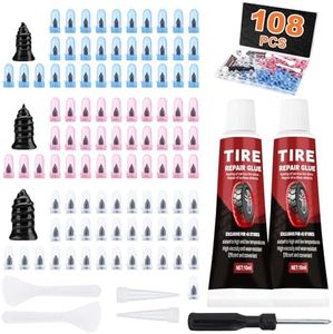 108 Pcs Tire Screw Plug Repair Kit, Tire Repair Screws with Tire Glue, Tire Repair Rubber Nail, Fast Self-Service Screw Tire Plug Kit for Tires, Car, Truck, Motorcycle, Tractor Puncture Repair