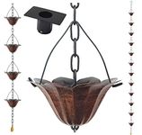 8.5FT Lotus Antique Bronze Color Iron Rain Chains for Gutter and Rain Barrel | Rust-Resistant Plated Garden Décor Rain Chain for Downspout | Bonus Rain Chain Gutter Adapter | Earrings for House