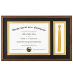 11x18 Diploma Frame with Tassel Holder, Solid Walnut Wood Certificate Picture Frame with High Definition Glass, Document Frame for Wall, Black Mat