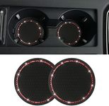 Car Cup Holder Coaster, 2 PCS Universal Bling Crystal Rhinestone Car Accessories 2.75 inch Auto Anti Slip Cup Holder Insert Mat Pad Set,Suitable for Most Car, Trucks, Vehicles Interior (Black/red)