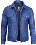 Blue Leather Motorcycle Jackets Men For Adult | [1107332] Blue Frnando, S