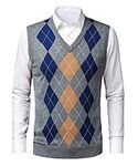 KTWOLEN Mens Sweater Vest Argyle Wool Blended Knitted Jumpers Vest V-Neck Sleeveless Pullover Vest Knitwear Tank Top, Grey, XL