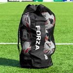 FORZA Premier Ball Carry Bag | Drawstring Soccer, Basketball, Netball & Volleyball Mesh Bag | 5 Color Options - Heavy Duty Equipment Holdall | 12 Ball Capacity (Black)
