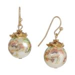 1928 Jewelry Women's Gold Tone Floral Faux Pearl Decal Wire Drop Earrings