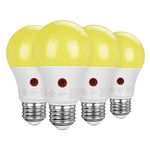 DEWENWILS 4-Pack LED Light Bulbs Outdoor, Dusk to Dawn Sensor, A19 Yellow Light Bulbs, 9W(60W Equivalent), 600LM, 2000K Amber Glow, E26 Medium Screw Base, LED Security Bulbs for Porch,UL Listed