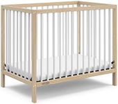 Graco Teddi 4-in-1 Convertible Mini Crib with Bonus Water-Resistant Mattress (Natural with White) – GREENGUARD Gold Certified, 2.75-Inch Mattress Included, Convenient Size, Easy 30-Minute Assembly