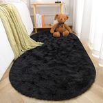 Terrug Fluffy Area Rug for Bedroom Living Room,Soft Oval Girls and Boys Rugs for Kids Room Baby Nursery,Black Carpet for Dorm Teen's Room-Home Decor Shaggy Plush Throw Rug 2.6 x 5.3 Feet Black