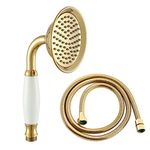 Ownace Victorian Titanium Gold Shower Head Larger Size 4.25 Inch Traditional Brass&Ceramics Telephone Hand Shower Head and 59 Inch Hose Set for Bathroom