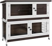 PawHut Rabbit Hutch, Outdoor 2-Tier Rabbit Cage, 46" Wooden Guinea Pig Cage with Double Removable Trays, Ramp, Asphalt Roof for 1-2 Rabbits, No Screws Easy Installation, Brown