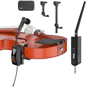 UHF Wireless Violin Cello Microphone System Violin Pickup Clip-on Instrument Microphones with Transmitter and Receiver for Musicians, Teachers, Stage Performances, Active PA Systems, 196ft Range