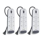 Belkin 12-Outlet USB Power Strip Surge Protector, Flat Plug, 6ft Cord (3,996 Joules), White - Pack of 3