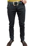 Fuzzdandy Men and Ladies Skinny Pinstripe Jeans Trousers mod 60s (26) Black