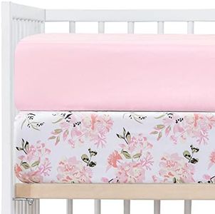 Crib Sheets Girl 2 Pack Set, 2 Pack Toddler Bed Sheets Set, Floral Print Fitted Crib Sheet for Standard Crib & Toddler Mattress, Size 28 x 52 inches, Pink N Floral